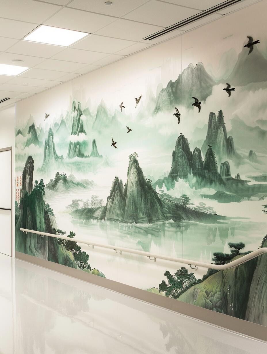 金华墙绘中式山峰创意室内墙绘!