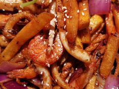 炭火干锅虾+鱿鱼须-炭舍干锅·烤鱼(扬名广场店)