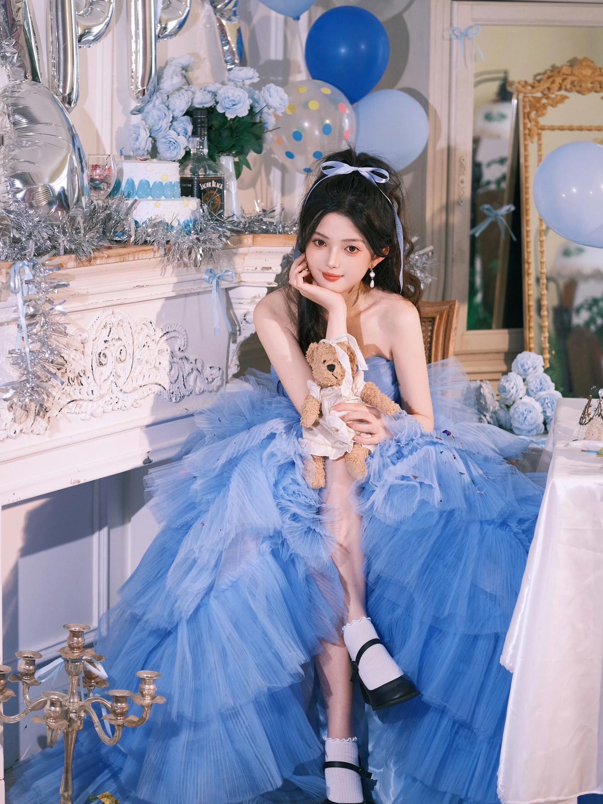 韩式甜美少女蓝色婚纱写真