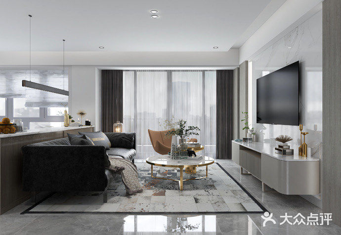 大部分面积下沉式吊顶做无主灯设计