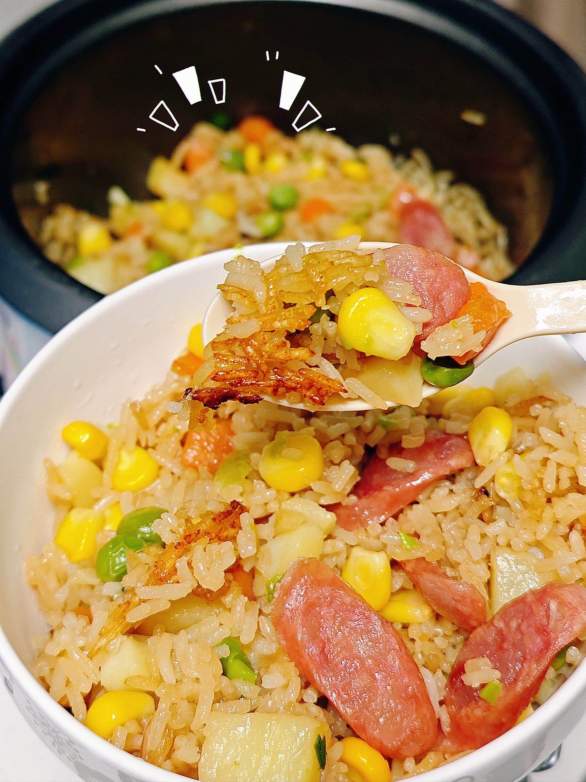 n🥬食材
青豆 ,玉米🌽,土豆🥔
广式肠,胡萝卜🥕,米饭