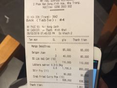 账单-芽庄MP泰式海鲜海景餐厅