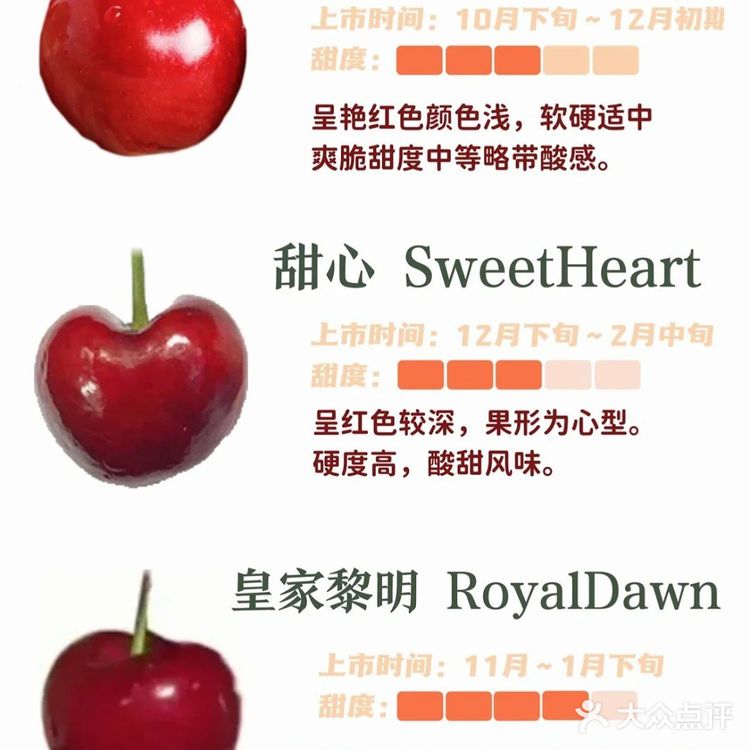 常见车厘子｜甜度大小｜一看就懂了