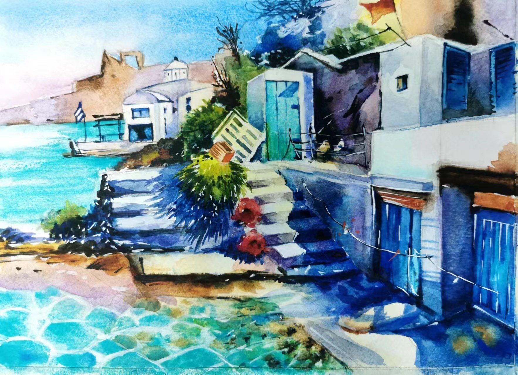 寻找点评灵魂画手| 地中海水彩画打败病毒94