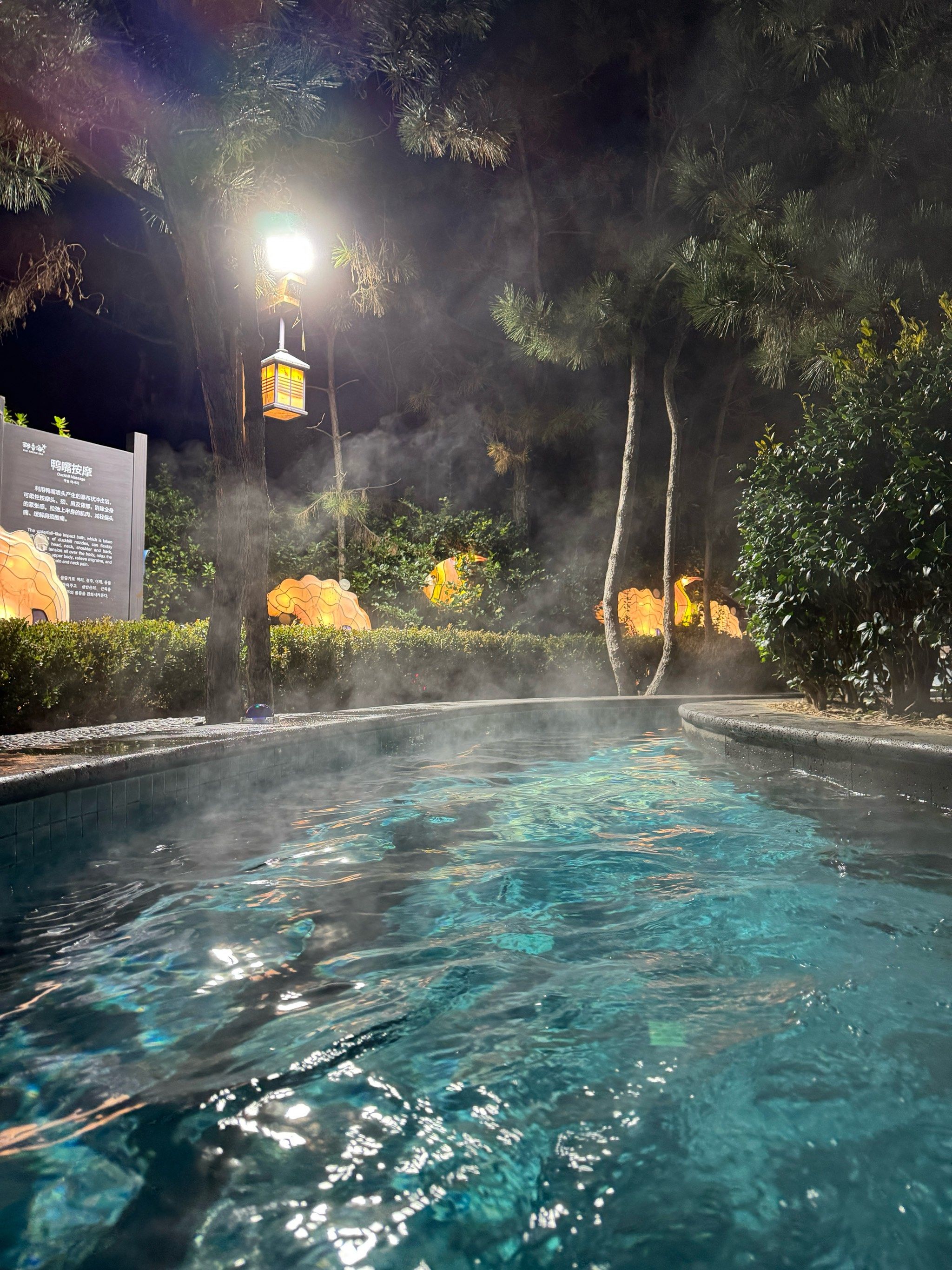 场地很大,温泉品种很多,还有配套洗浴设施