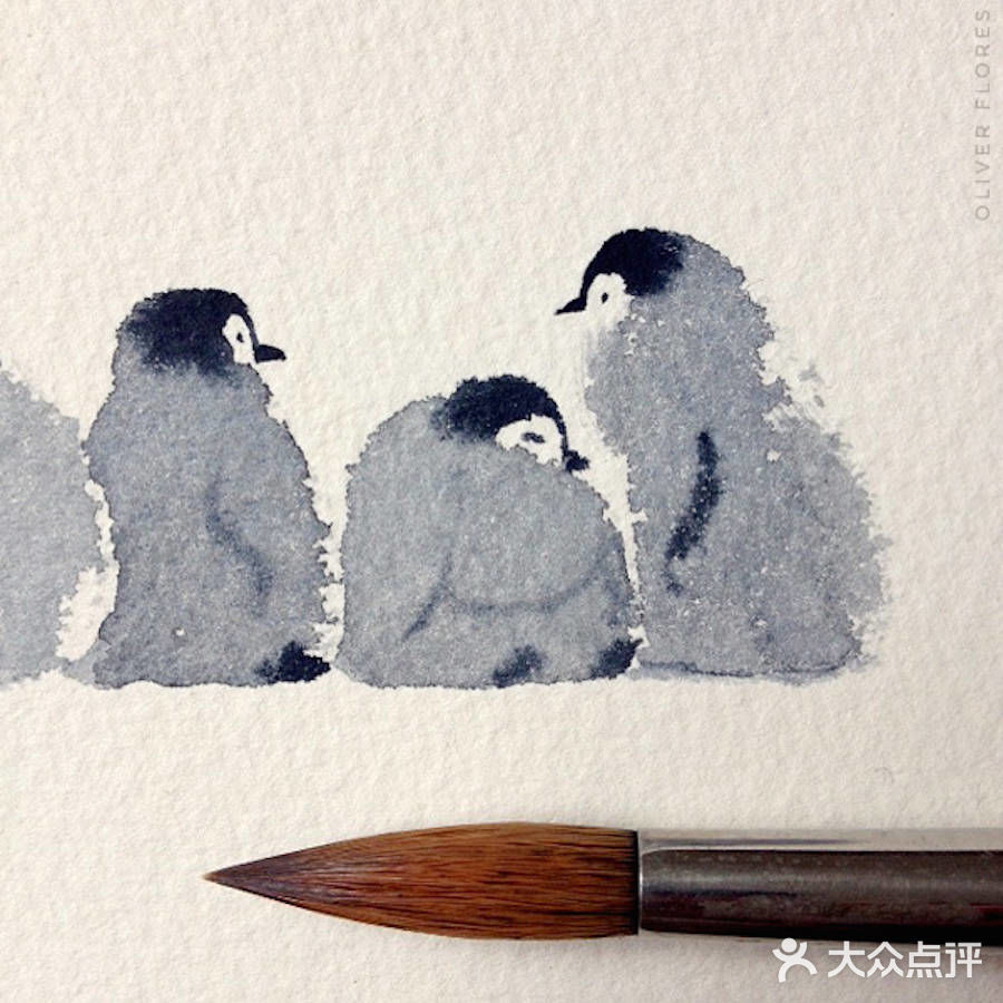 水彩笔中的企鹅🐧，可爱极了[亲亲]！