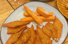 Fried Fish Cake with Sweet Potato Fries