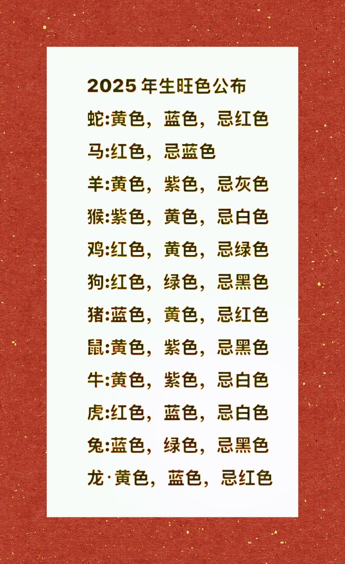 十二生肖幸运色忌色