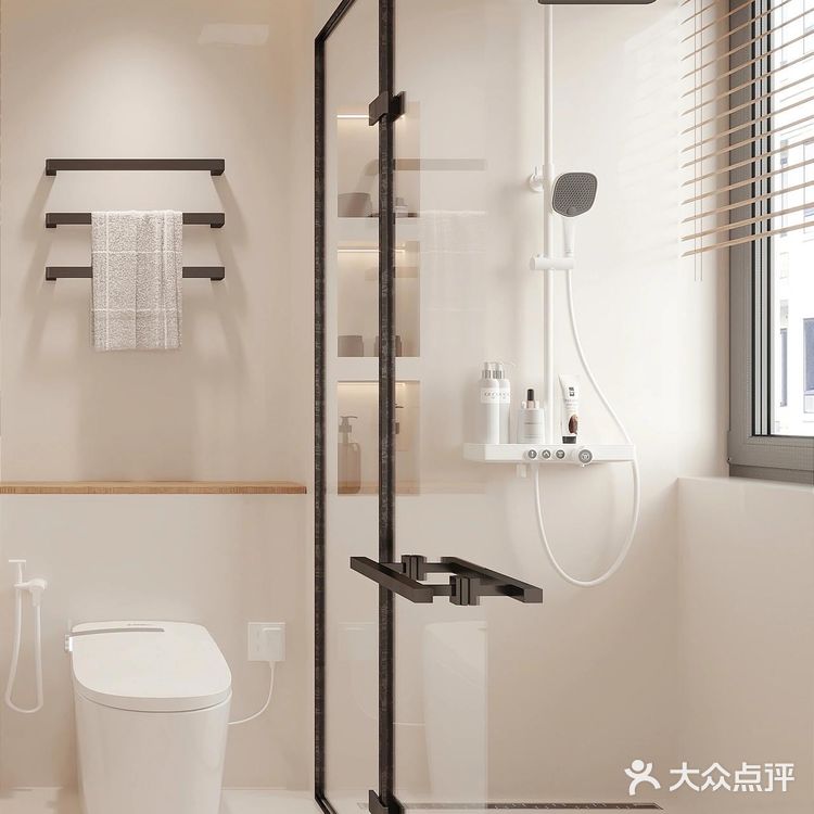 简约ins风米白色浴室，干净透亮的淋浴空间~