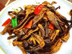 肉炒栗蘑-丽泽山庄·生态怀柔菜·虹鳟鱼(红螺寺店)