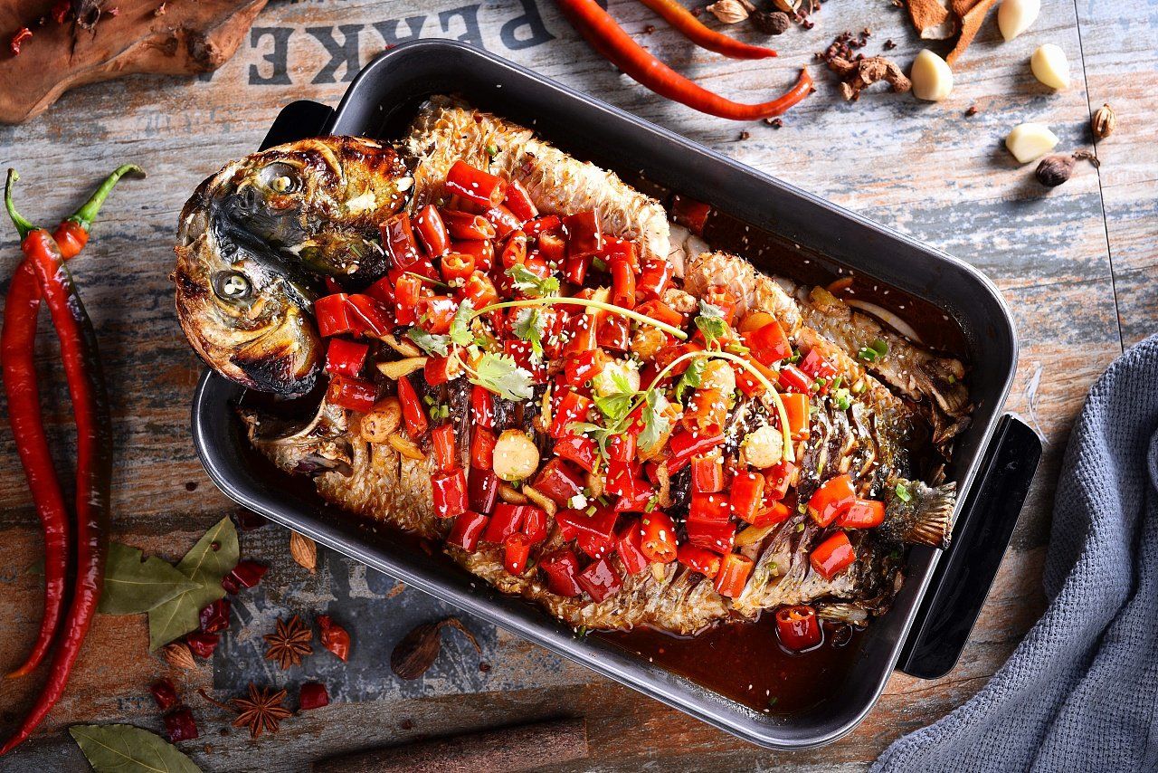 健康好味烤鱼蔬菜