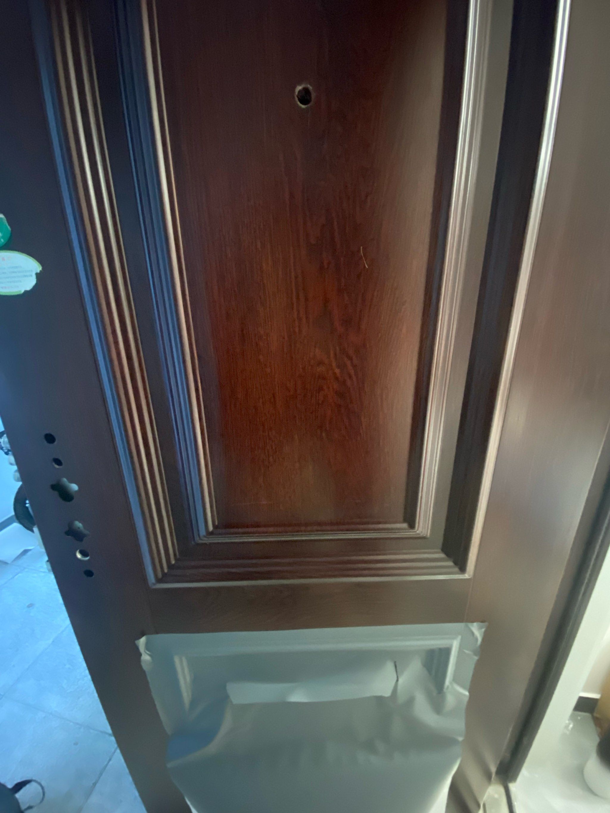 老款猪肝红防盗门改色,旧貌换新颜,高端大气上