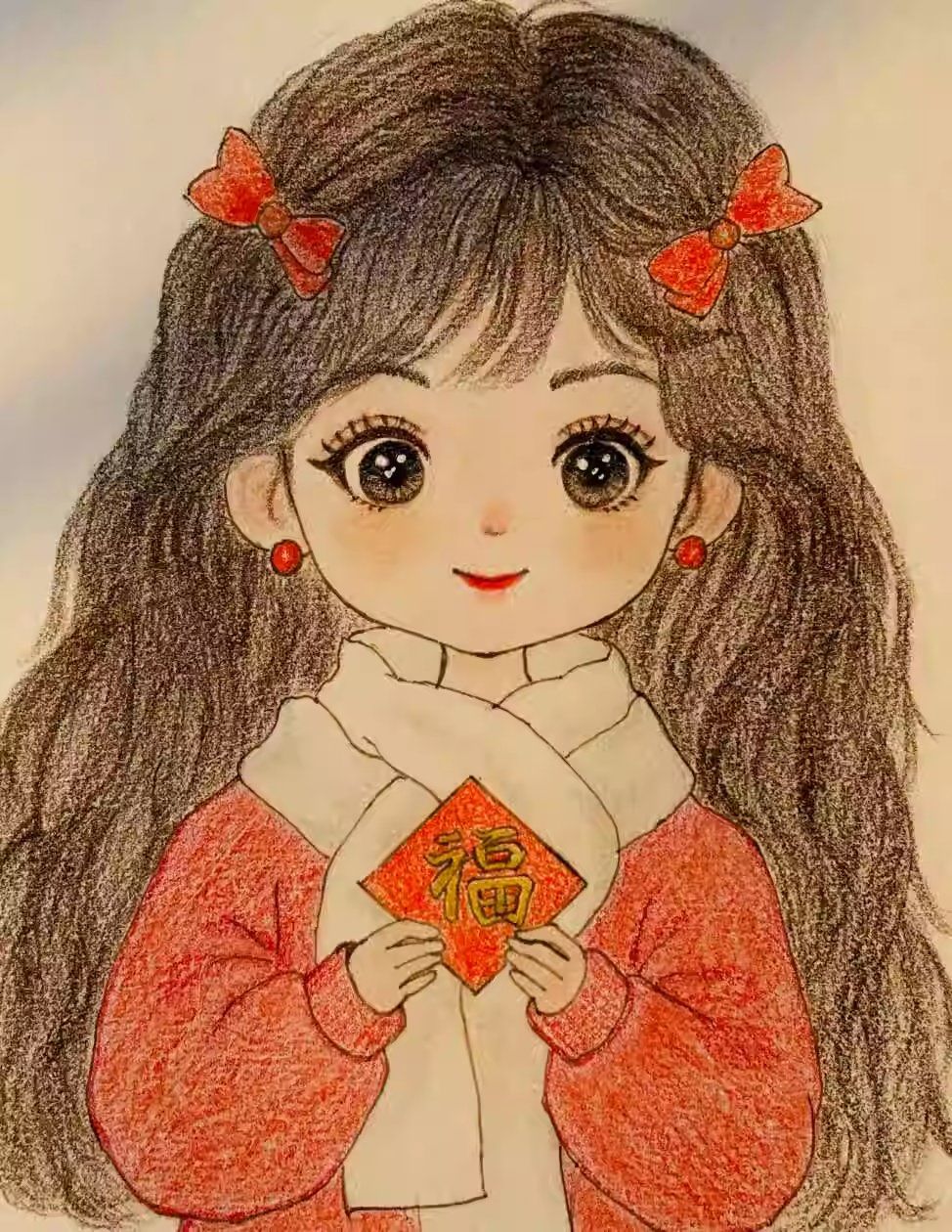 彩铅画的少女