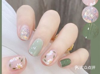 夏日梦幻小雏菊茶艺绿小清新彩绘美甲