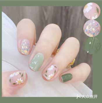 夏日梦幻小雏菊茶艺绿小清新彩绘美甲