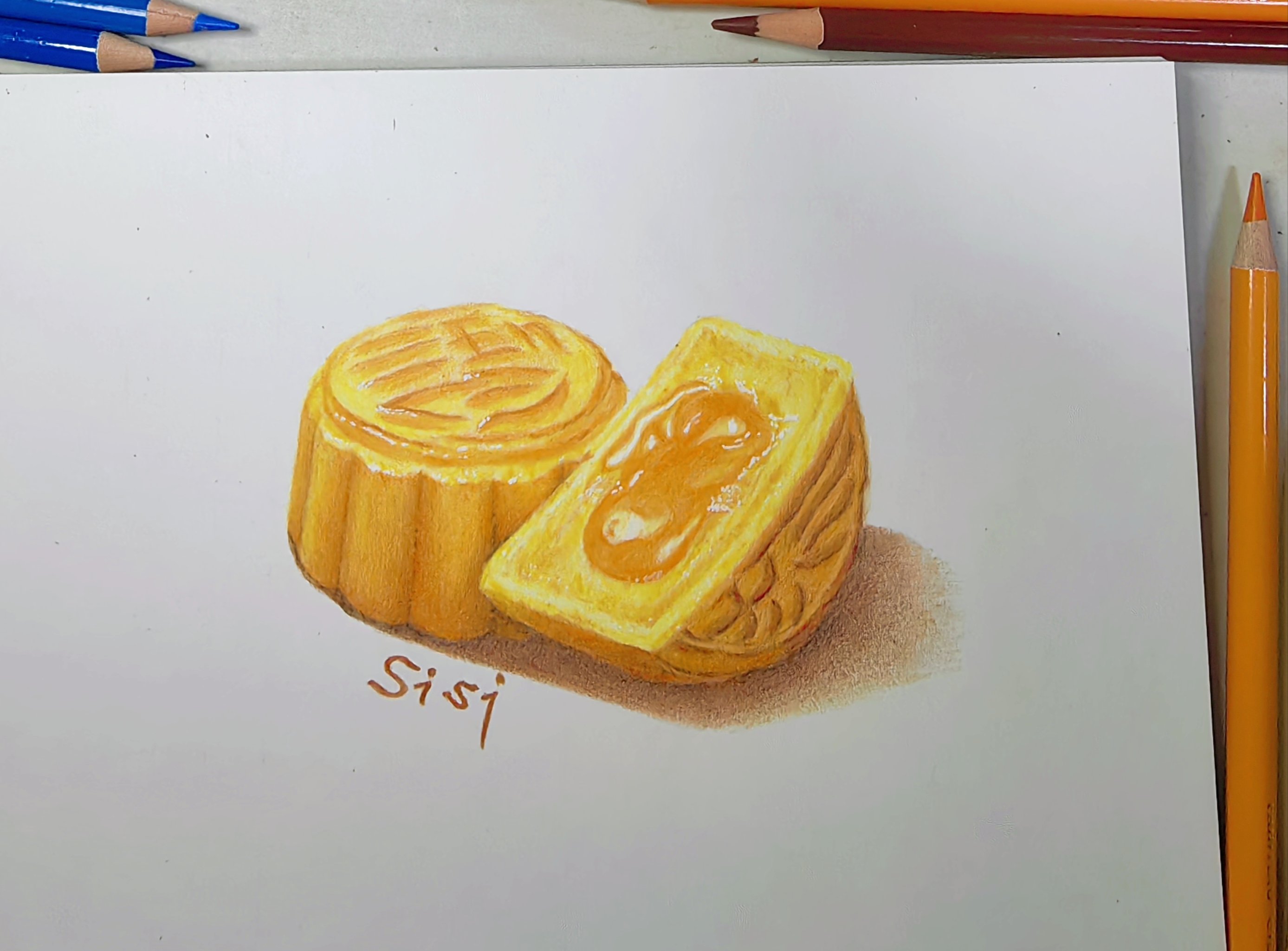 月饼简笔画彩铅图片