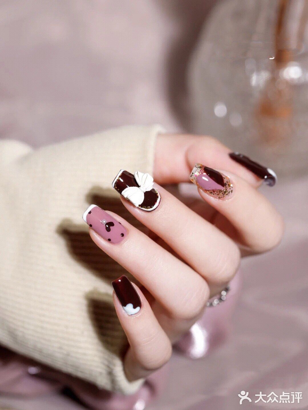 可爱甜美干枯玫瑰🌹胡蝶结🎀春夏美甲