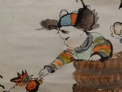 程十发·国画《村娃逗鸡》（局部）-程十发艺术馆