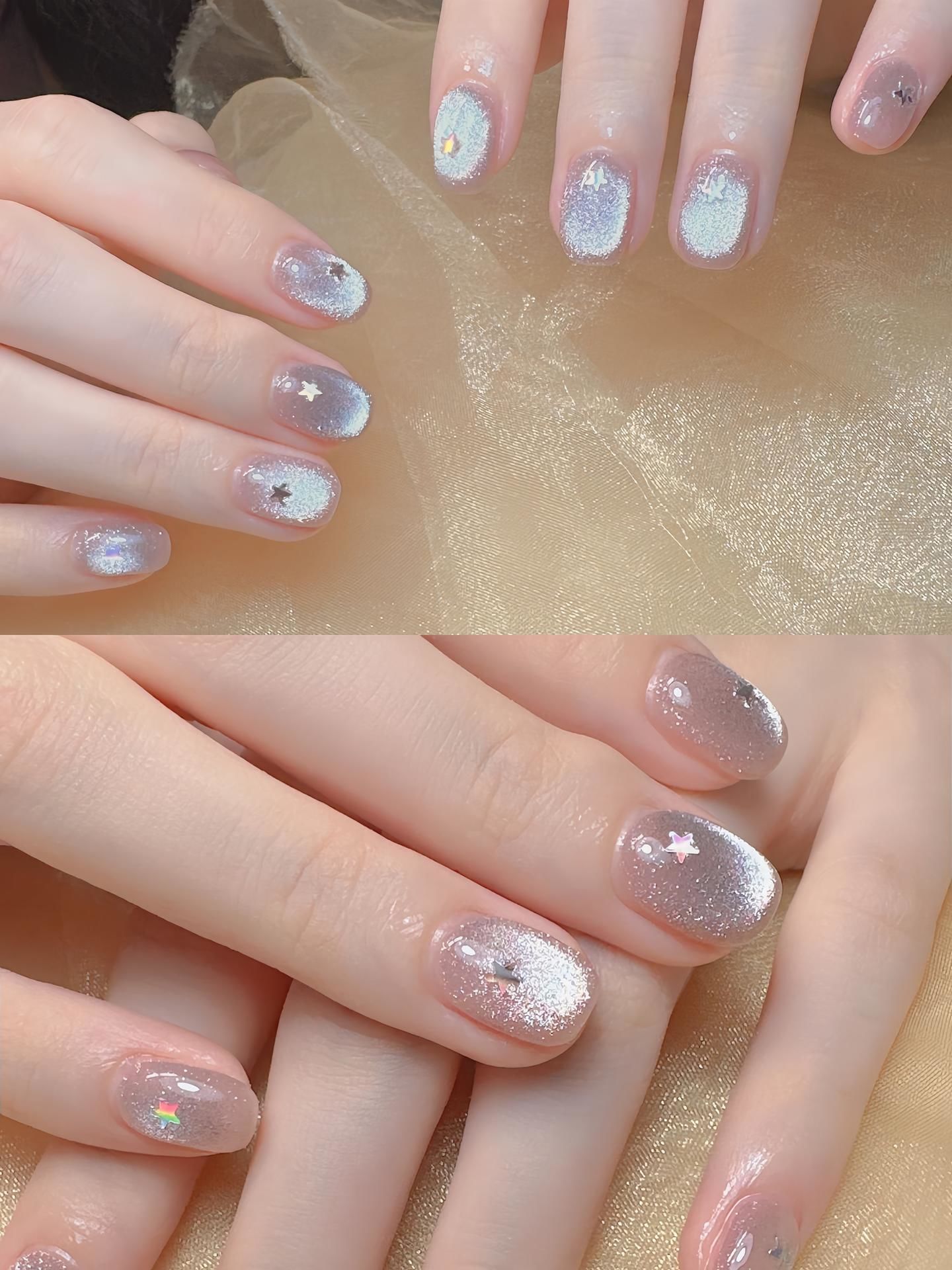 秋天温柔极光 猫眼美甲