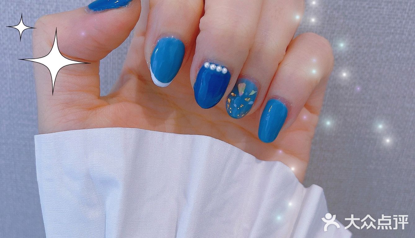 天津探店｜蓝色系珍珠贝壳🐚显白撞色美甲💅