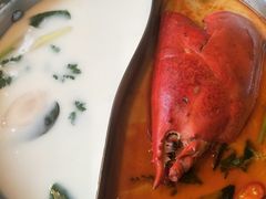 大虾冬阴功汤配椰奶鸡汤鸳鸯锅底-甘尼仕印度餐厅爵士酒吧(阳春巷店)