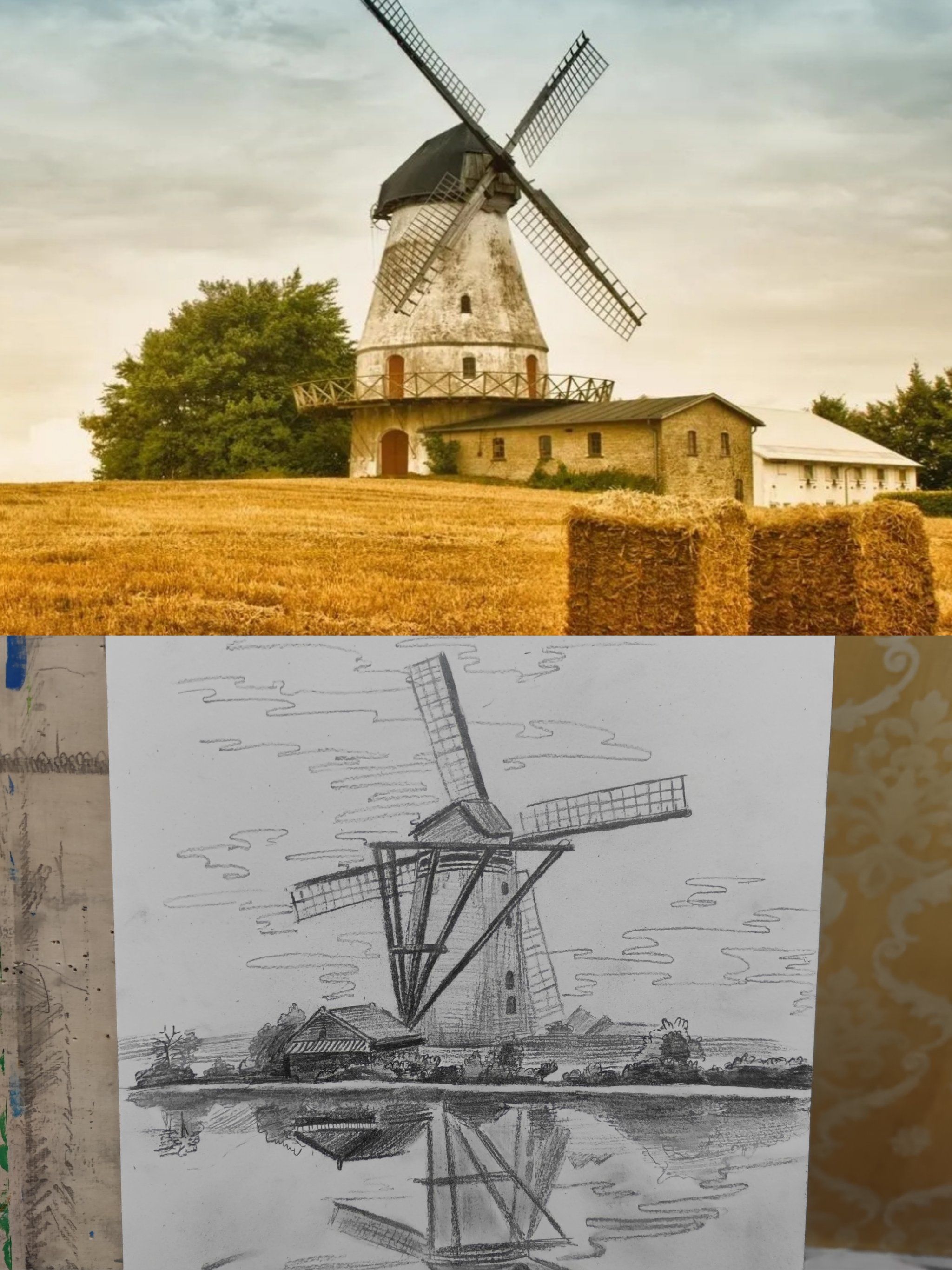 荷兰风车素描