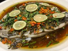 野菜蒸鲈鱼-老滇山寨•云南特色菜•地方菜•民族风情歌舞表演(金碧店)