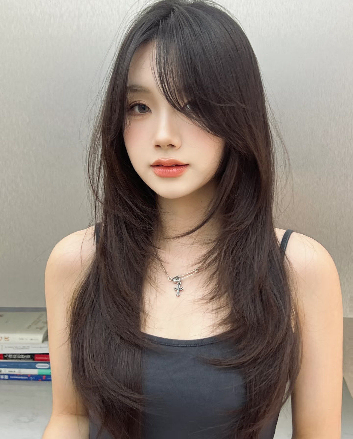 高层次加八字刘海绝了#女生中长发发型