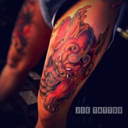 传统大腿“招财貔貅” 纹身师：杰Tattoo刺青主理人 TianJin.China中国天津-杰TATTOO刺青