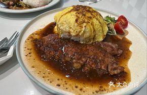 Black Pepper Beef Steak Omelette Rice