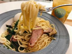 波波蛋奶油菠菜鸭胸意大利面-奎克咖啡Cuiqu(晶品店)