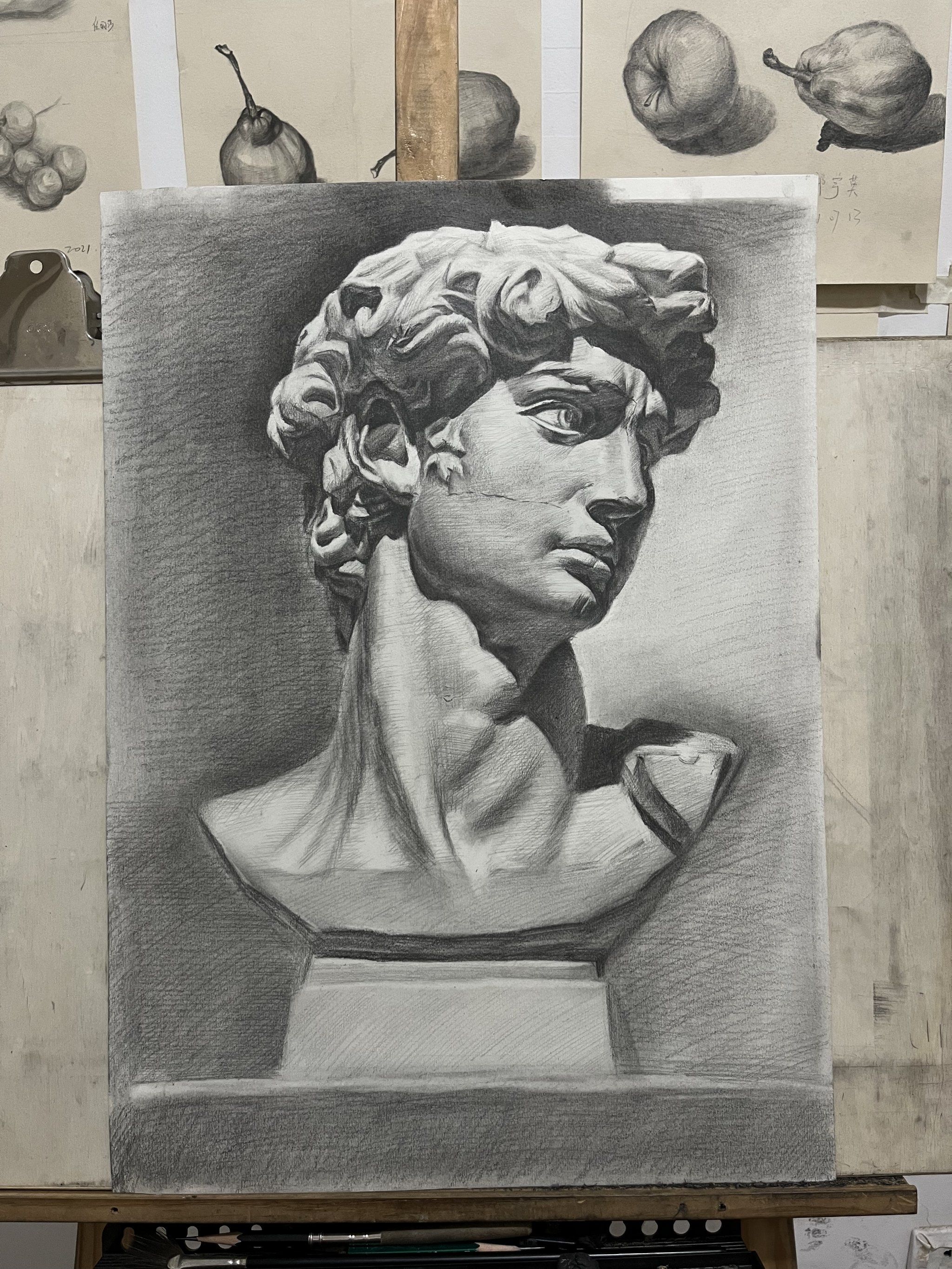 学员素描石膏像作品