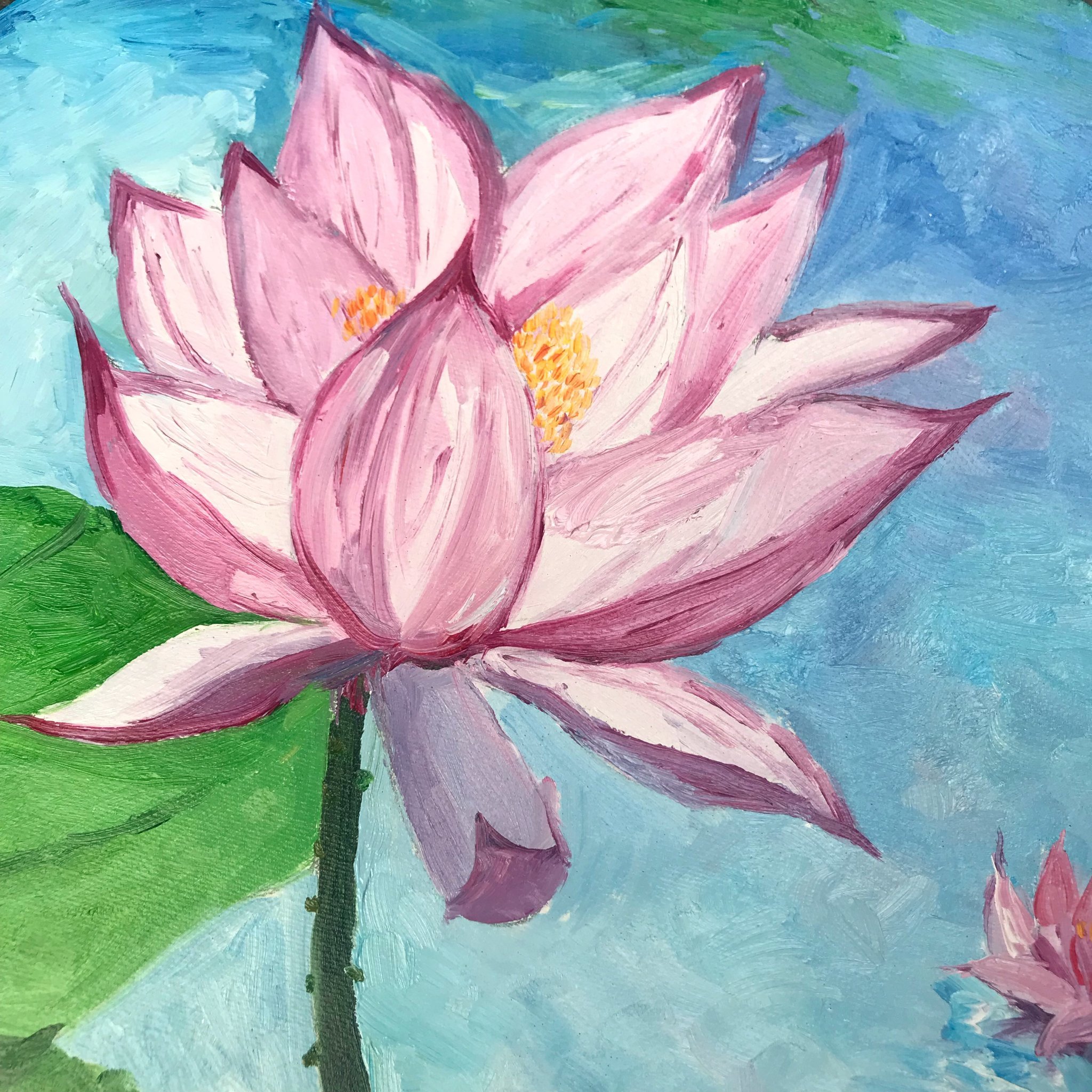 油画荷花,零基础油画,出淤泥而不染