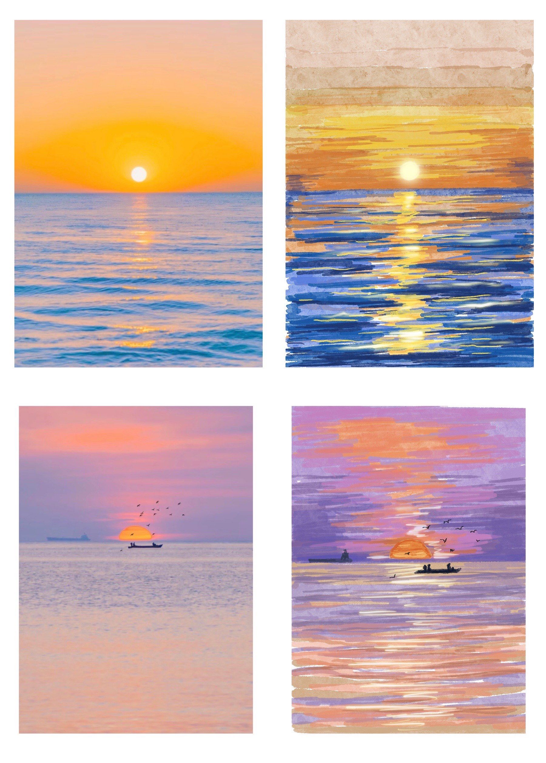 今日绘画挑战:海边日落