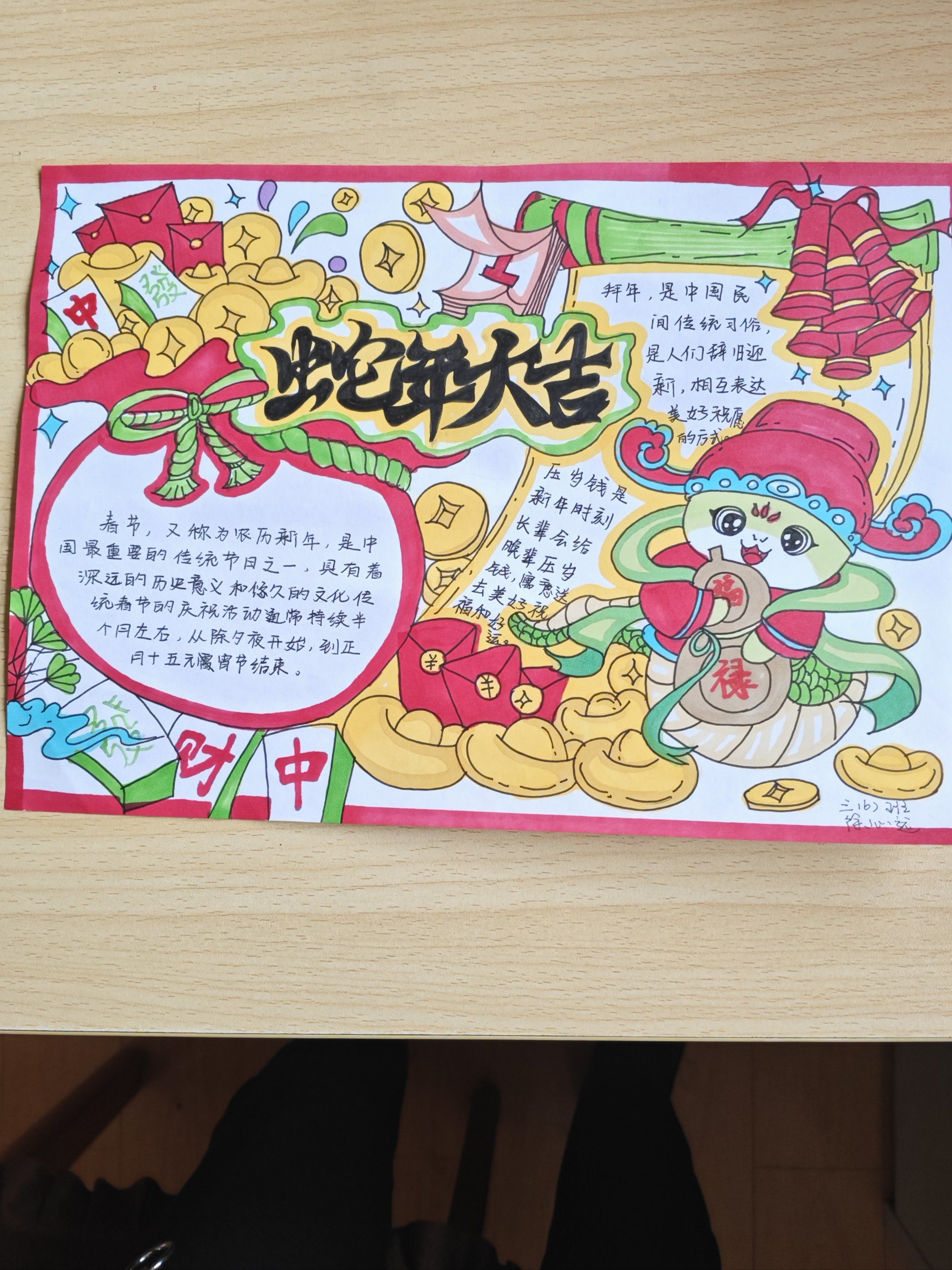 用绘制小报和剪纸的方式庆贺新春快乐,,万事如意,心想事成阖家幸福