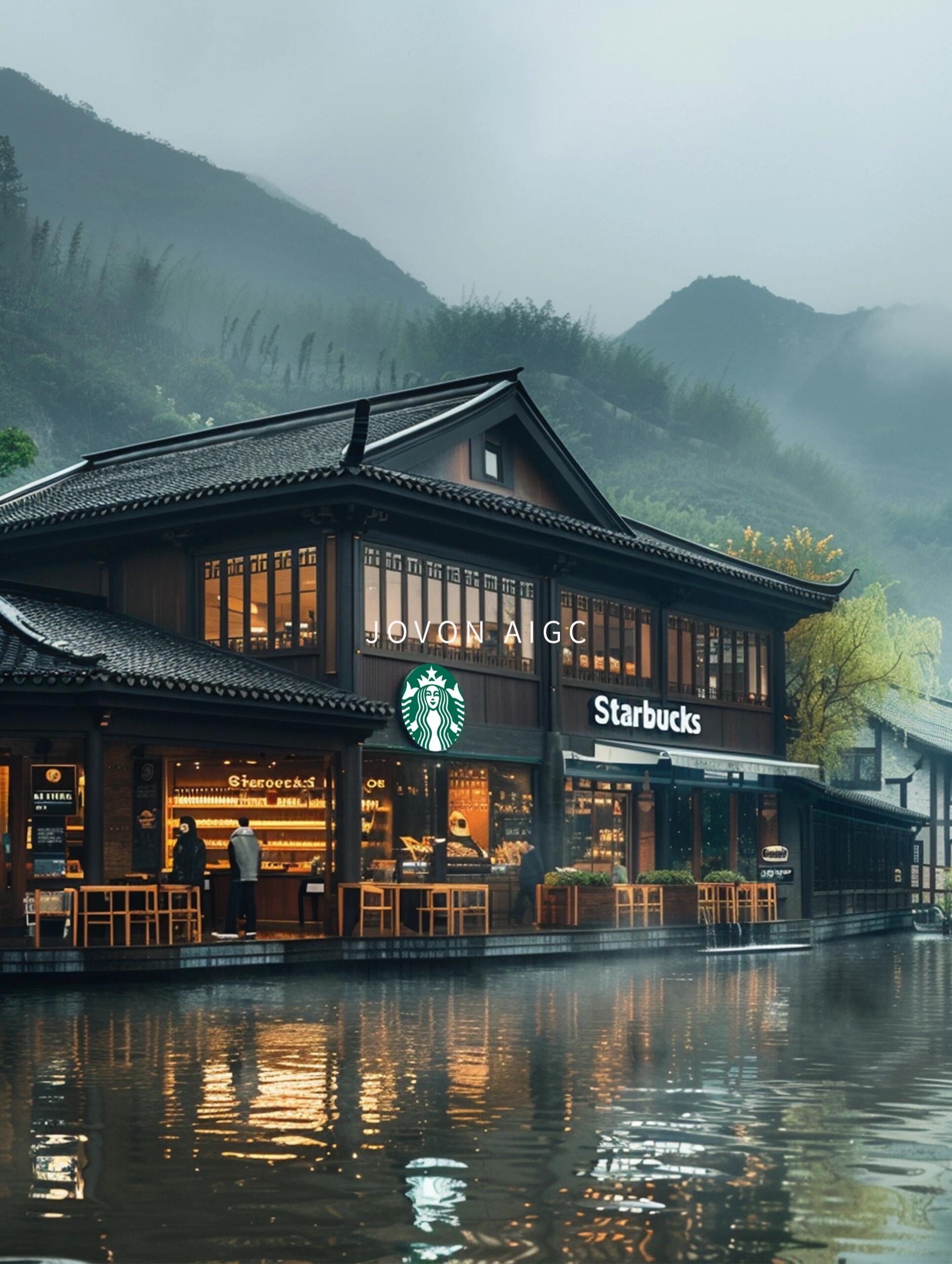 江南烟雨中的星巴克