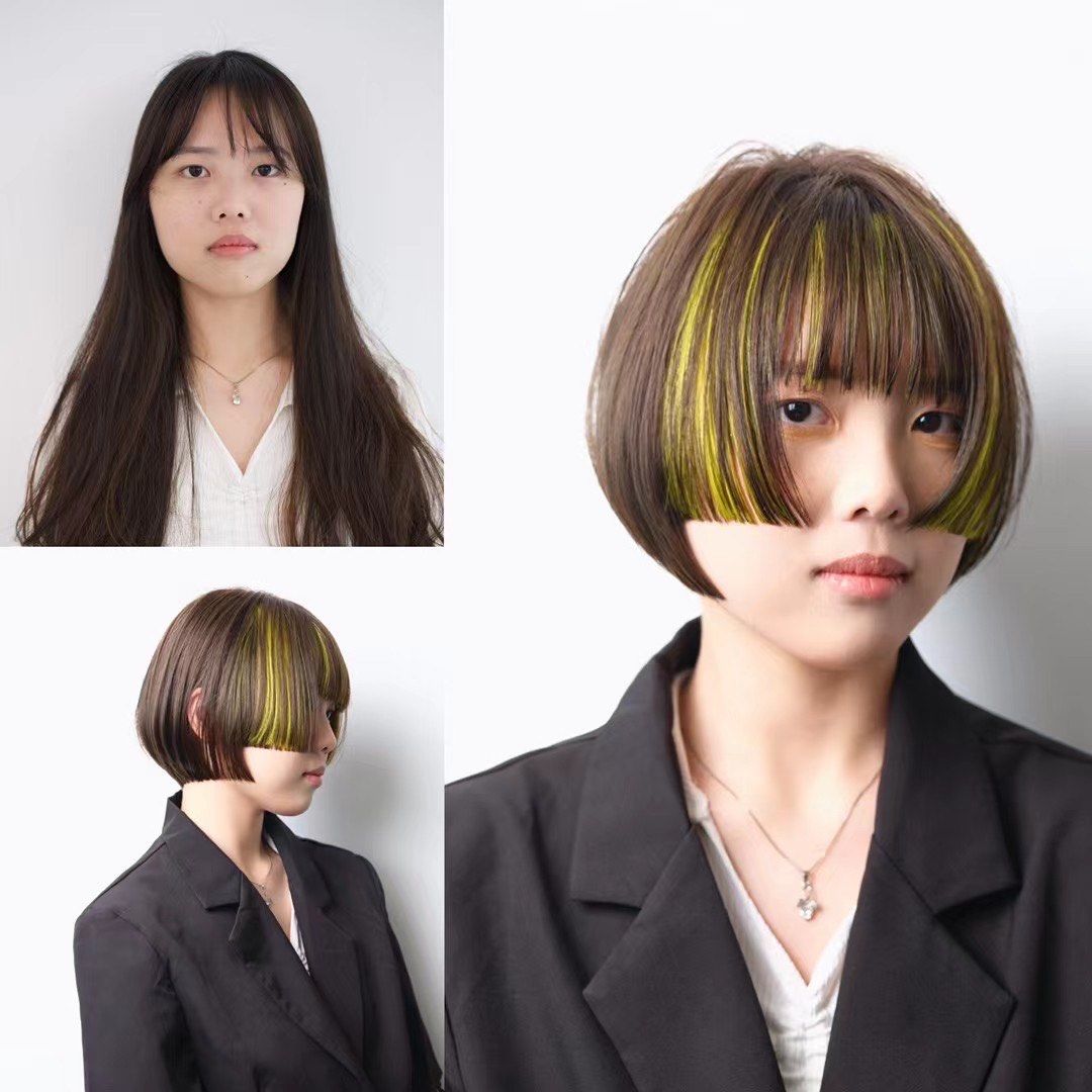 二分区大切口黄金比例短发加画染,很多人适