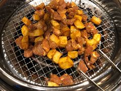 孜然羊肉粒-赤铁扒拉锅·烤串·烤鸽子