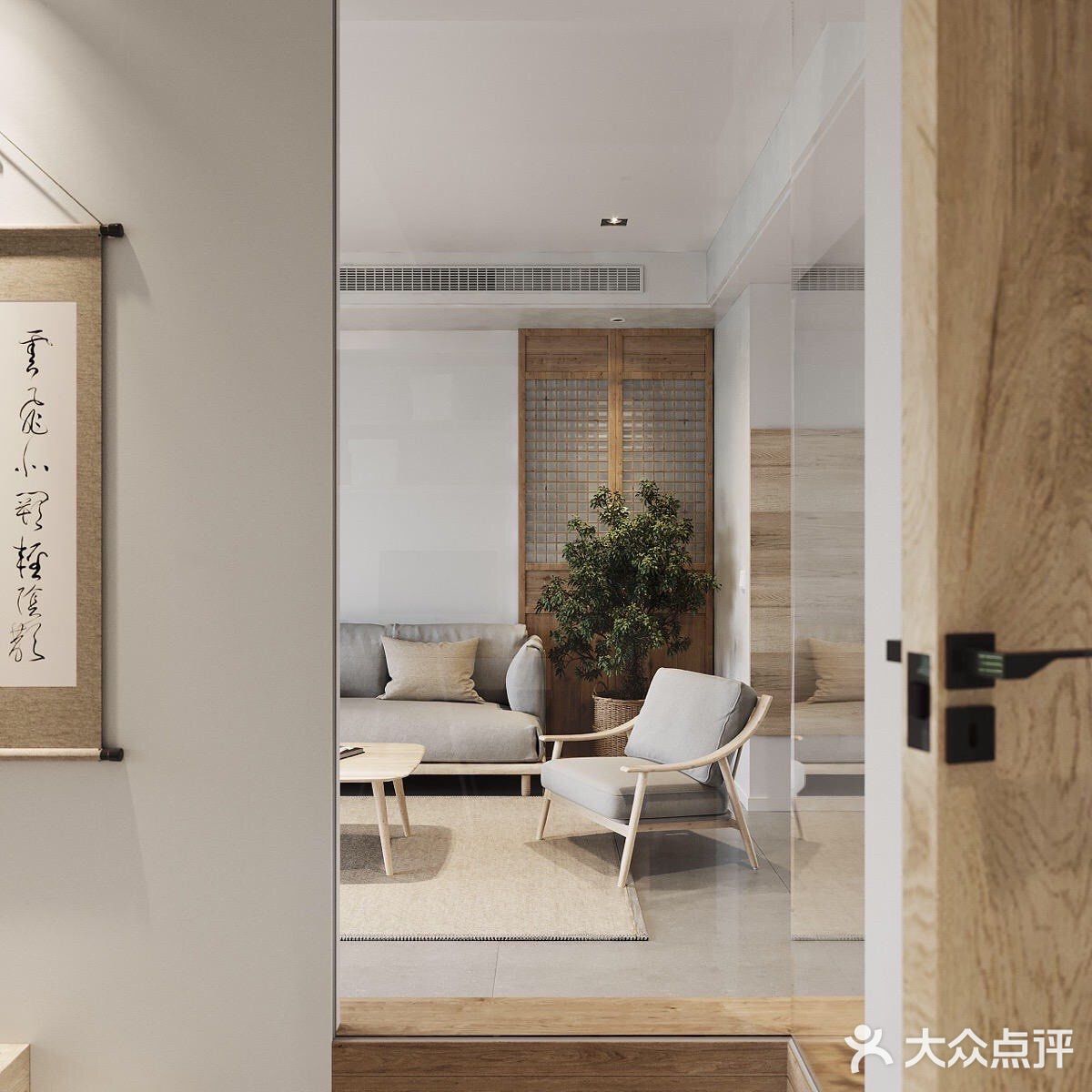 沙发旁的桌子和吊灯垂直，方便在沙发上看看书