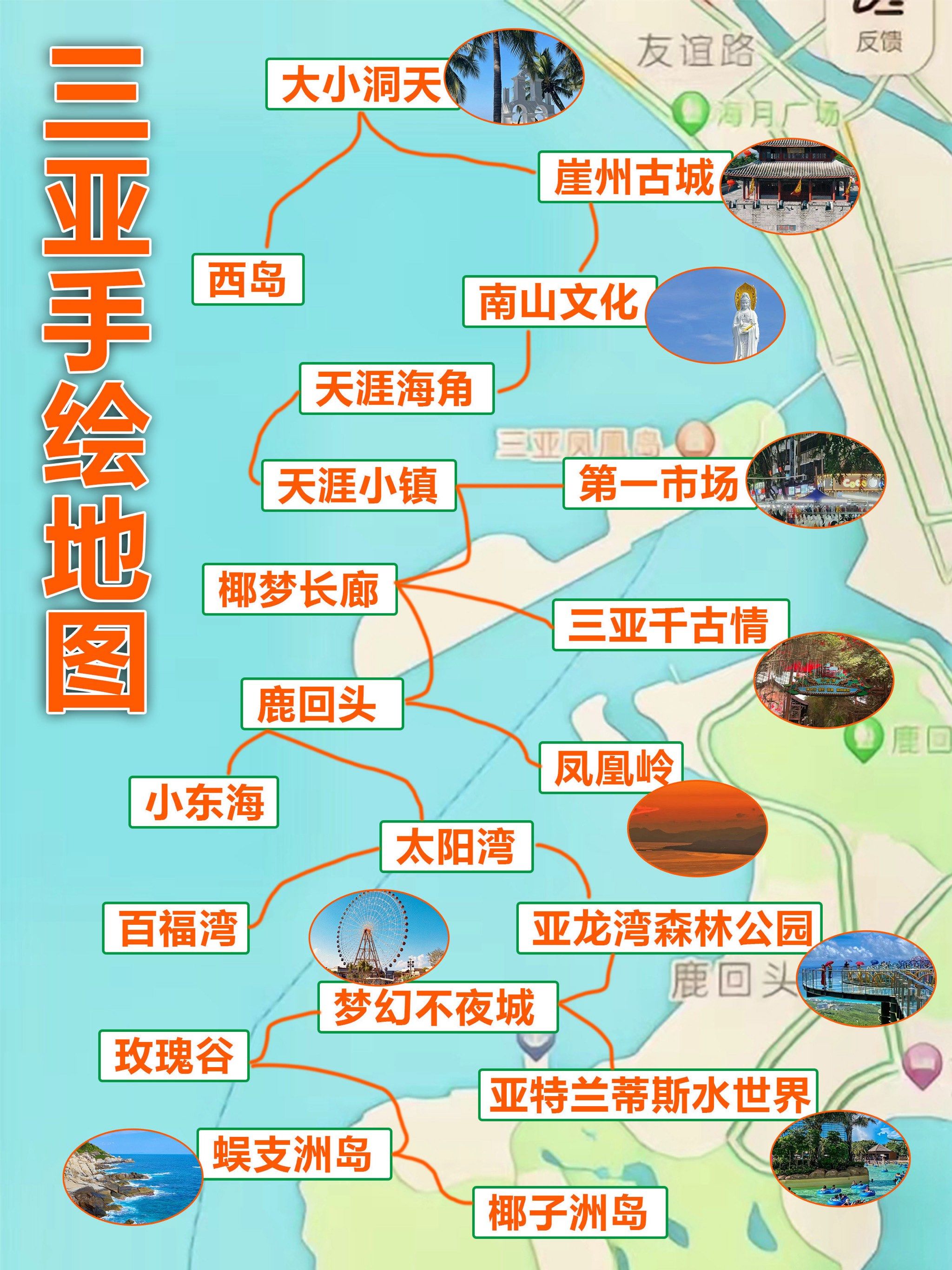 这份三亚手绘地图,里面整理了三亚景点的玩法 避雷事项 住宿情况(有的