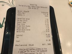 账单-Versailles Restaurant Cuban Cuisine