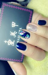 丝绸蓝精致小碎花-星美甲