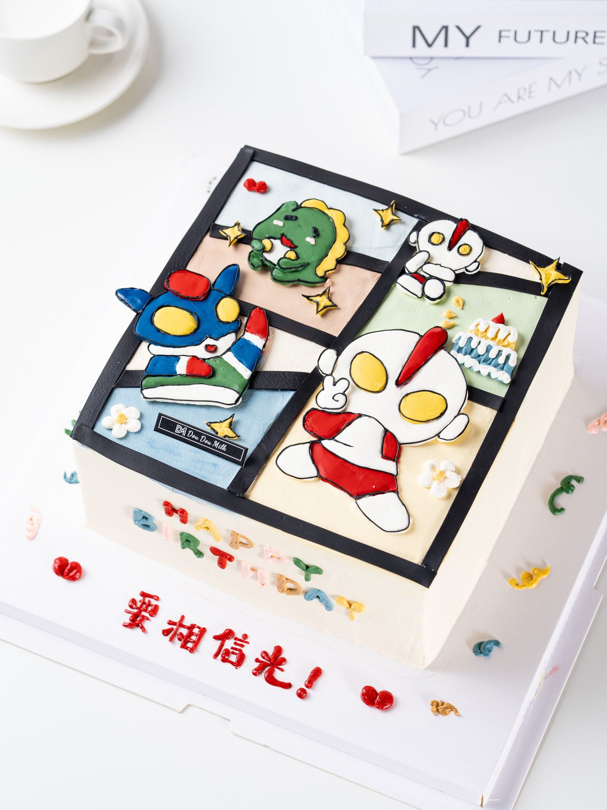 方形手绘奥特曼蛋糕