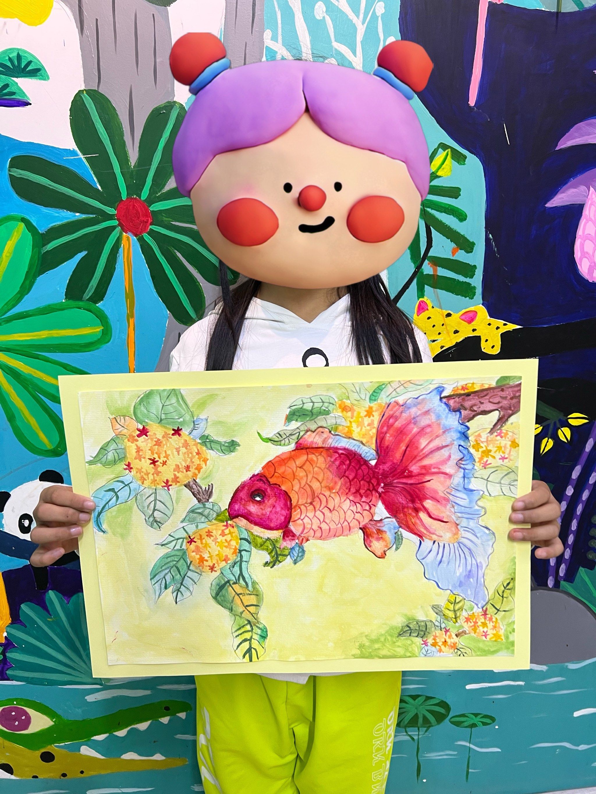 少儿美术～水彩作品鱼 颜色治愈