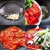 鸡蛋炒熟，面条煮五分钟出锅。第二步 锅中烧油放蒜末
