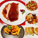 吃酥香烤鸭蘸蜜汁桃花酱