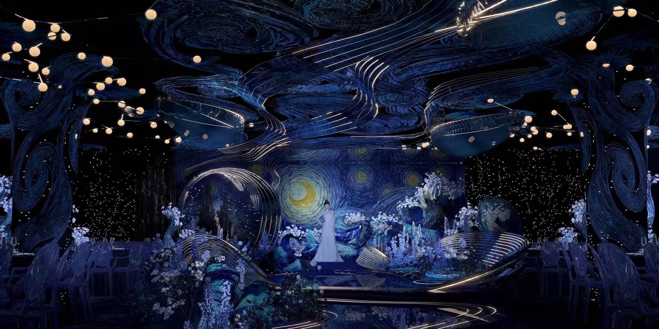 梦幻海洋风格婚礼布置现场,采用海洋元素和