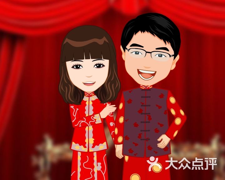 罗曼蒂克婚礼动画中式礼服卡通人物图片-郑州