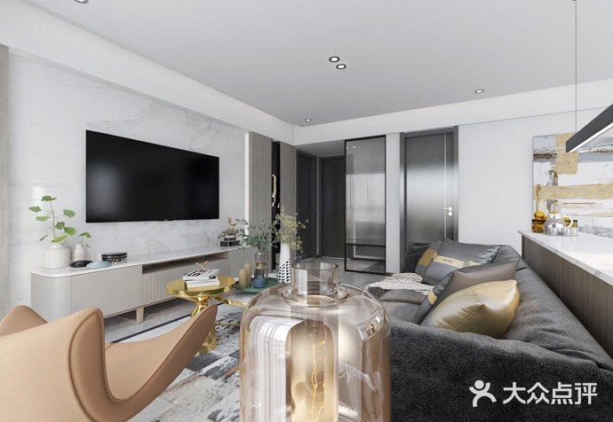 大部分面积下沉式吊顶做无主灯设计