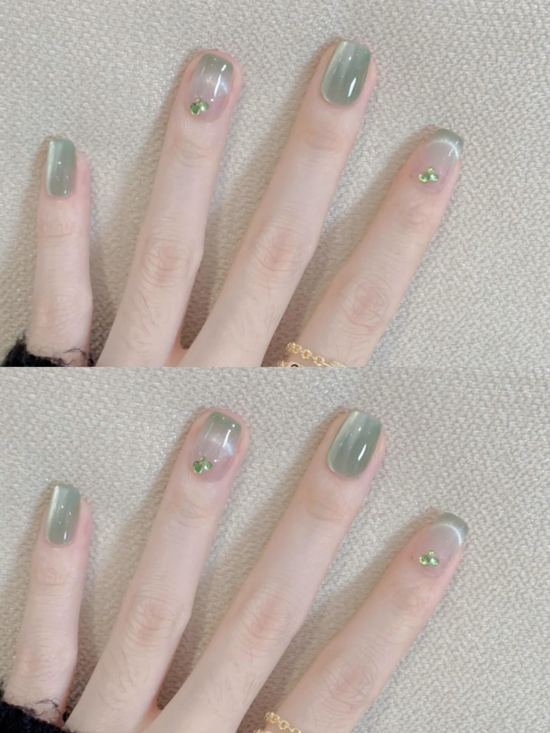 夏日美甲配色💚绿色猫眼短甲💅超显白～#夏季美甲 #美甲 #仙女